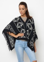 PONCHO CON FLECOS ESTAMPADO ÉTNICO